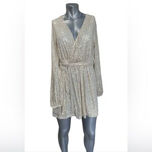Petal + Pup sequine gold Mini dress long Sleeve Sz US 8